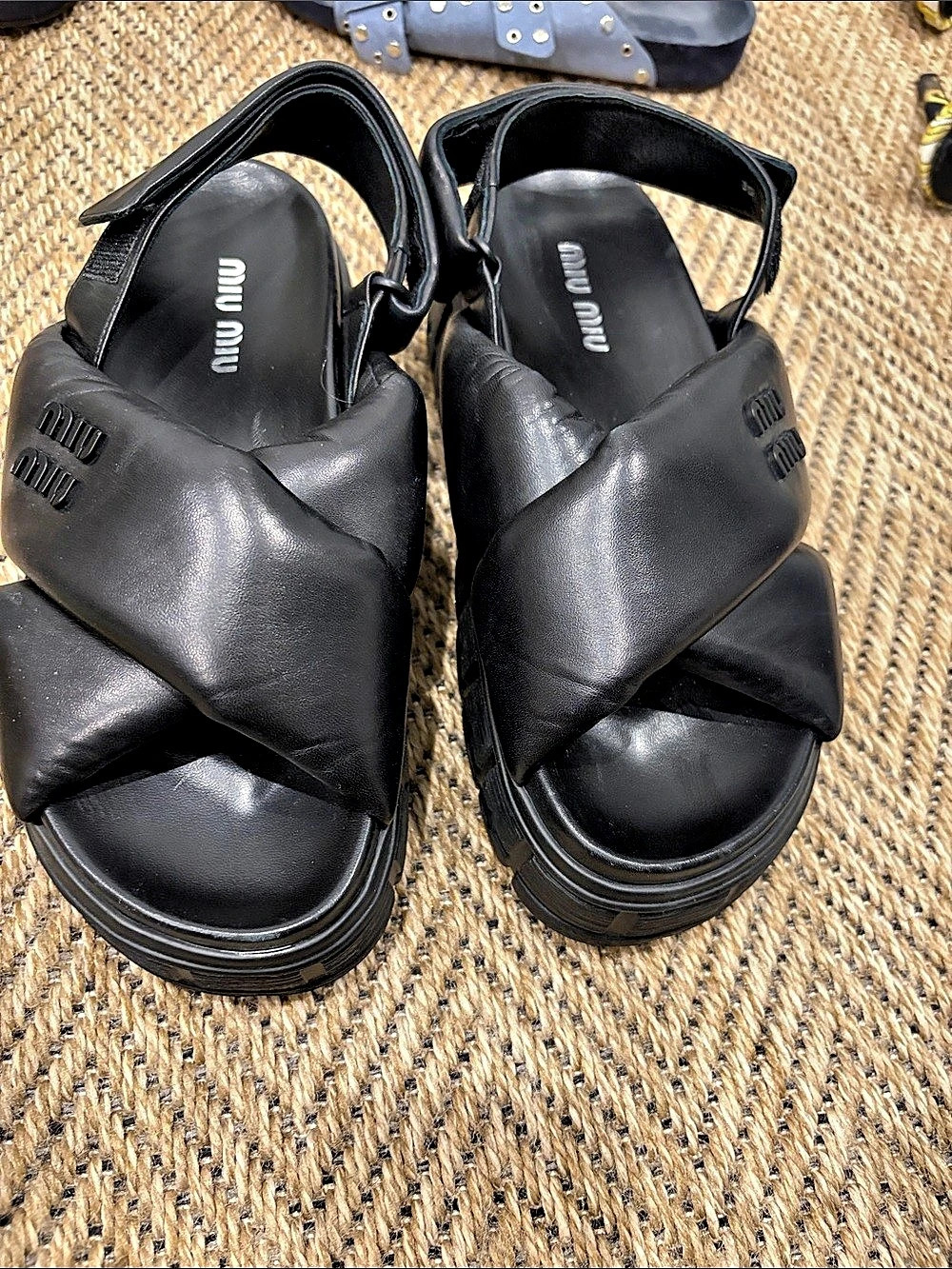 Miu miu Sporty Matelassé Nappa Leather Sandals Black Platform Sandals